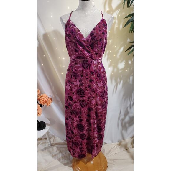 Adelyn Rae Velvet Burnout Floral Slip Dress Size L Pink Fairy Grunge Whimsigoth - Picture 1 of 15